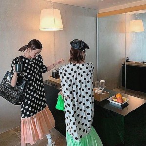 <b>루즈핏 도트 형광 프릴 롱원피스</b>