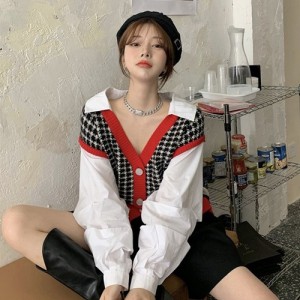 <b>루즈핏 브이넥 배색 셔츠 가디건</b>