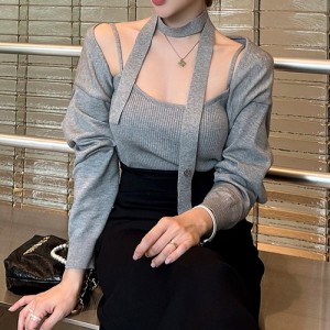 <b>골지 머플러 볼레로 가디건 크롭 세트</b>