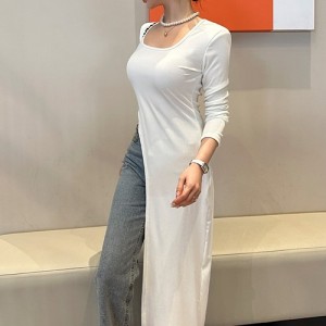 <b>스퀘어넥 언발 옆트임 레이어드 롱 티셔츠</b>