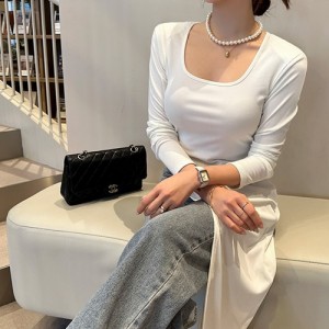 <b>스퀘어넥 언발 옆트임 레이어드 롱 티셔츠</b>