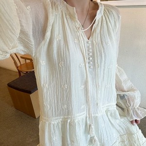 <b>보헤미안 자수 캉캉 쉬폰 미니 원피스</b>