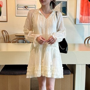 <b>보헤미안 자수 캉캉 쉬폰 미니 원피스</b>