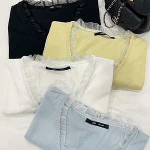 <b>국내제작 오버핏 V넥 레이스 프릴 니트</b>