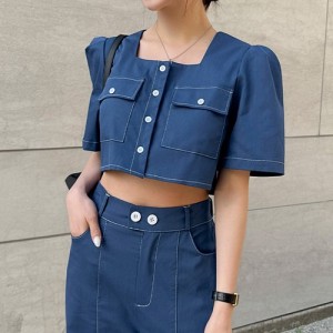 <b>스티치 데님 자켓 와이드팬츠 투피스 셋업</b>