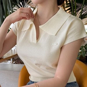 <b>자개 펜던트 카라 캡소매 반팔 니트</b>