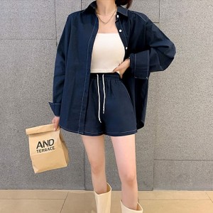 <b>스티치 뒷트임 셔츠 밴딩 반바지 투피스 셋업</b>