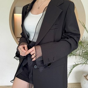 <b>차콜추가/ 국내제작 오버핏 레이스 레이어드 뒷트임 자켓</b>